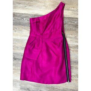 Phoebe Couture Sz 10 SILK One Shoulder Pleated Ruched Side Zip Formal Mini Dress